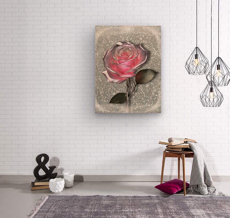 Wood Print Glass Pink Rose Wall Art