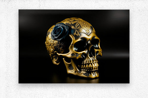  Brushed Metal Print Golden Skull Wall Art