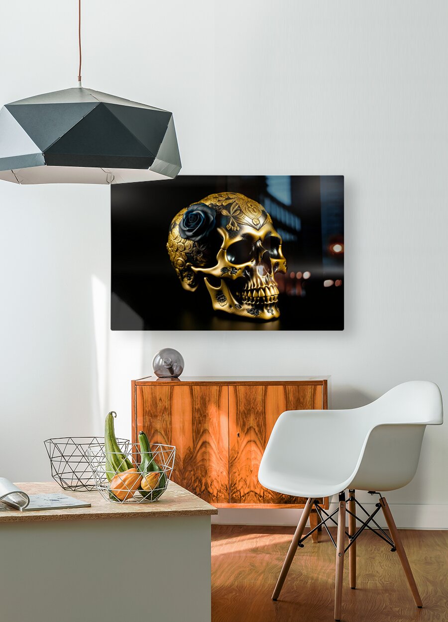 HD Sublimation Metal Print Golden Skull Wall Art