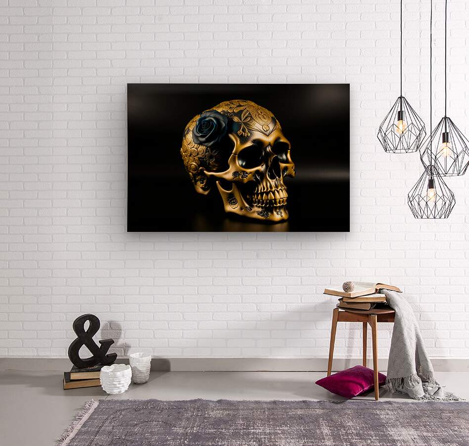  Wood Print  Golden Skull Wall Art