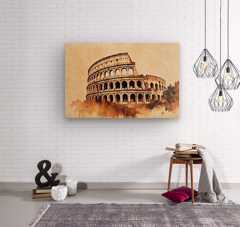  Wood Print Watercolor Colosseum Wall Art