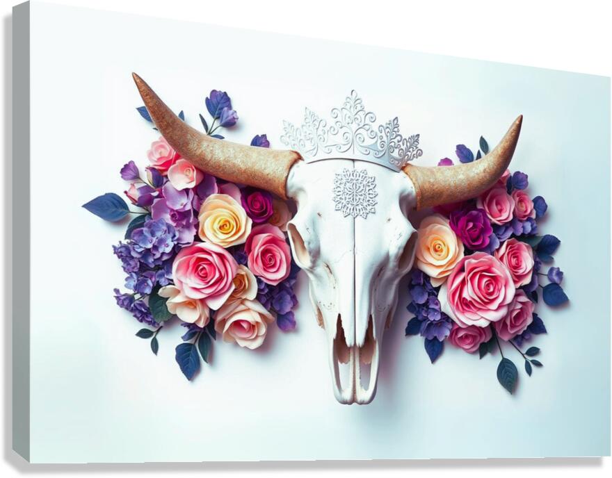  Giclée Stretched Canvas Print Floral Bull Skull Wall Art