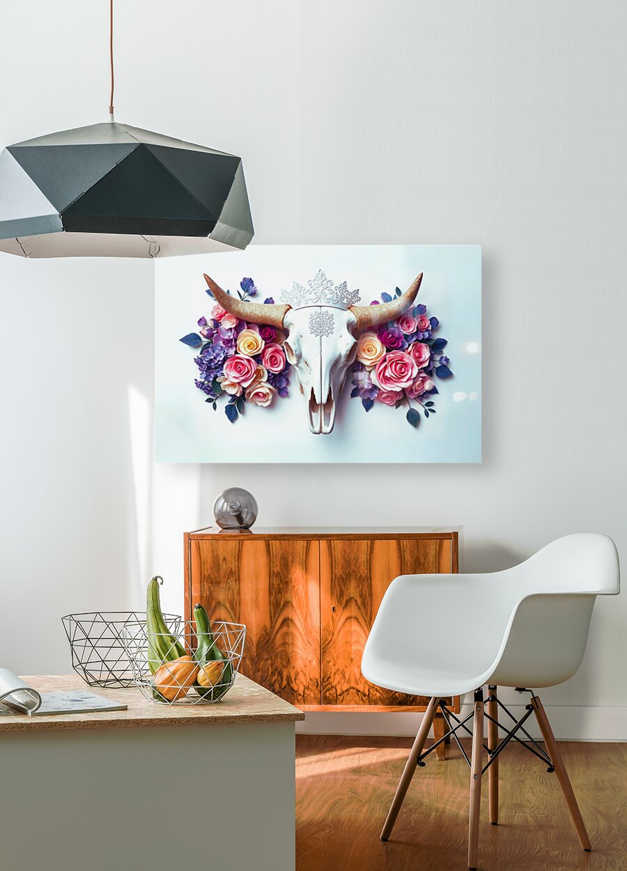 HD Sublimation Metal Print Floral Bull Skull Wall Art