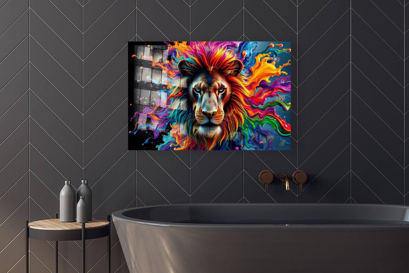 Acrylic Print Mockup Colorful Lion Wall Art