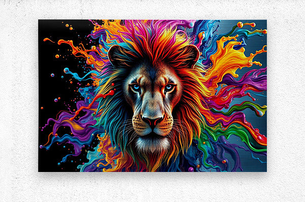 Brushed Metal Print Colorful Lion Wall Art