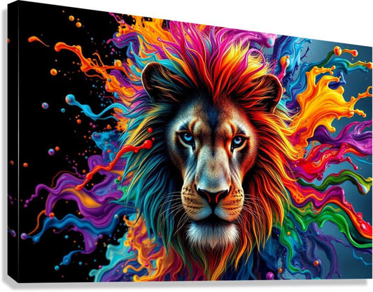 Giclée Stretched Canvas Print Colorful Lion Wall Art