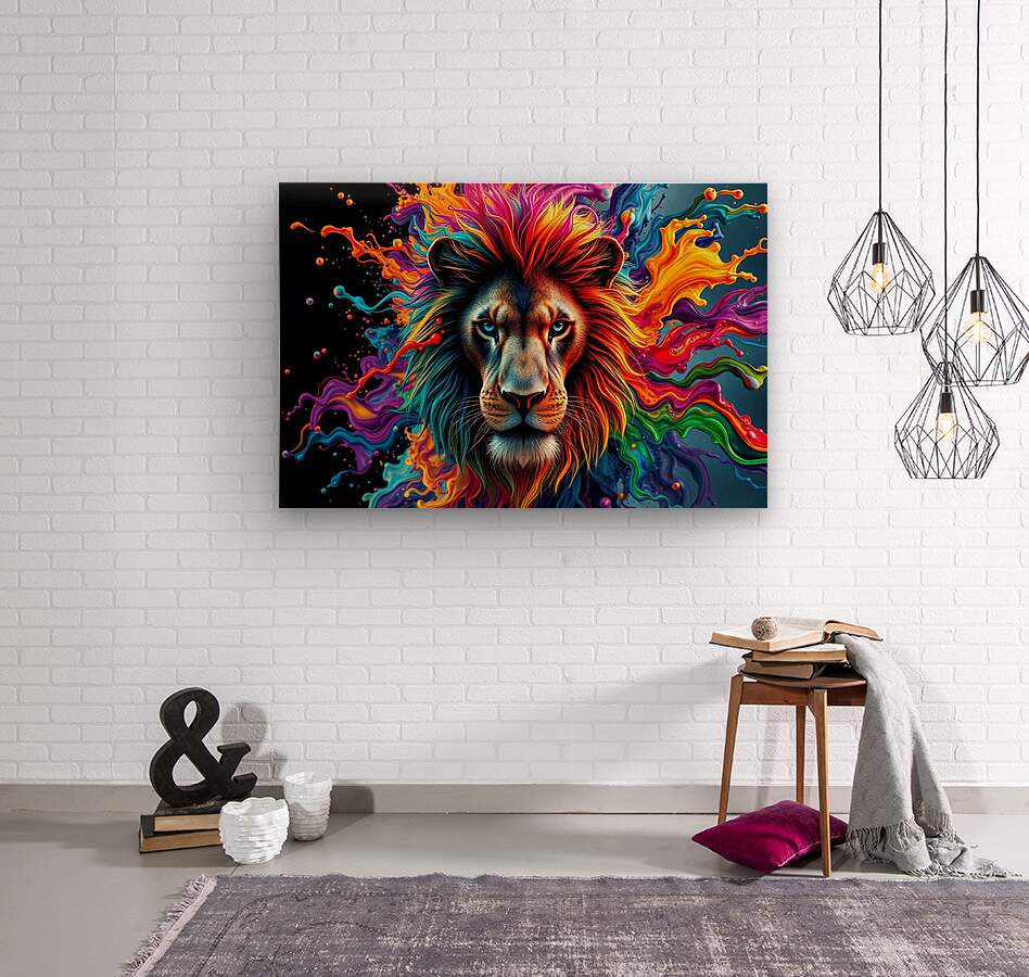 Wood Print Colorful Lion Wall Art