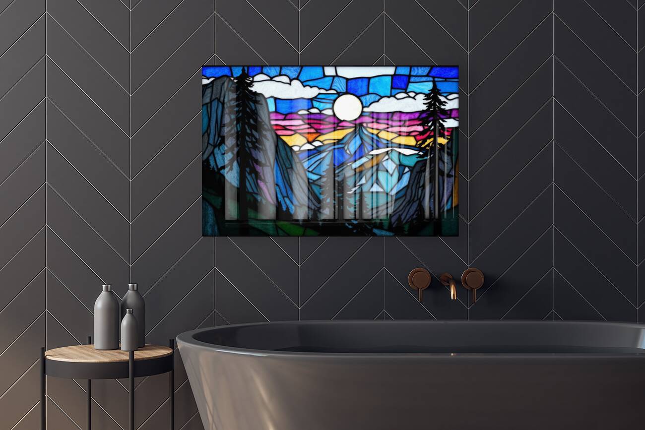  Acrylic Print Mockup Stained Glass Mountain Wall Art