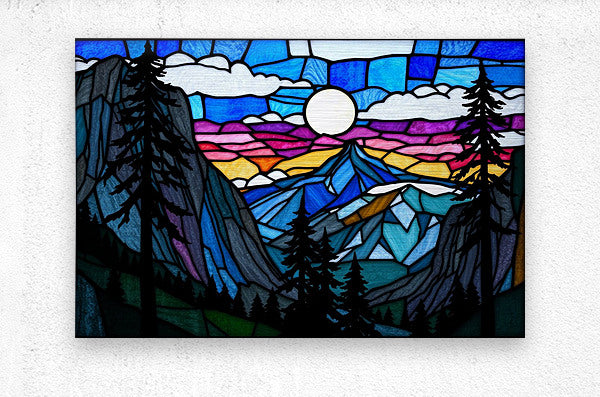 Brushed Metal Print Stained Glass Mountain Wall Art