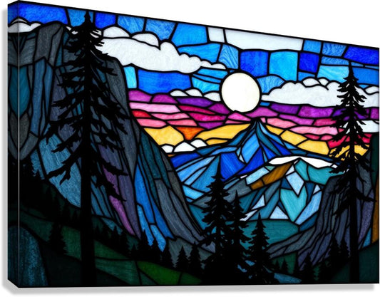 Giclée Stretched Canvas Print Stained Glass Mountain Wall Art