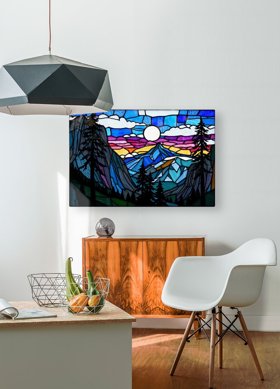  HD Sublimation Metal Print Stained Glass Mountain Wall Art