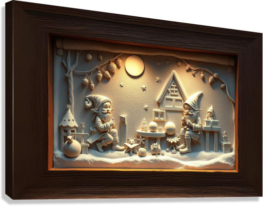 Giclée Stretched Canvas Print Rustic Christmas Elf Wall Art
