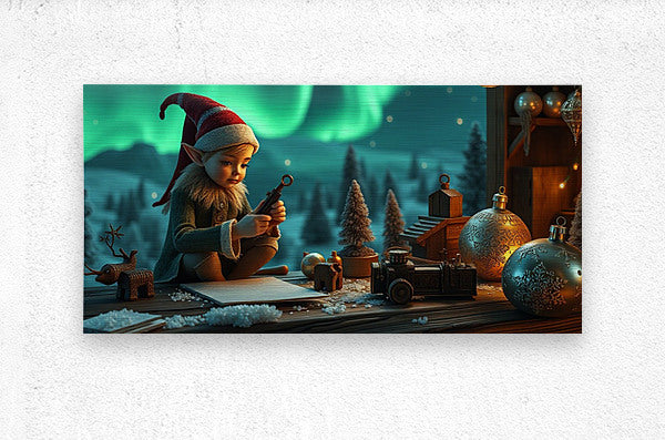 Brushed Metal Print Christmas Elf Wall Art
