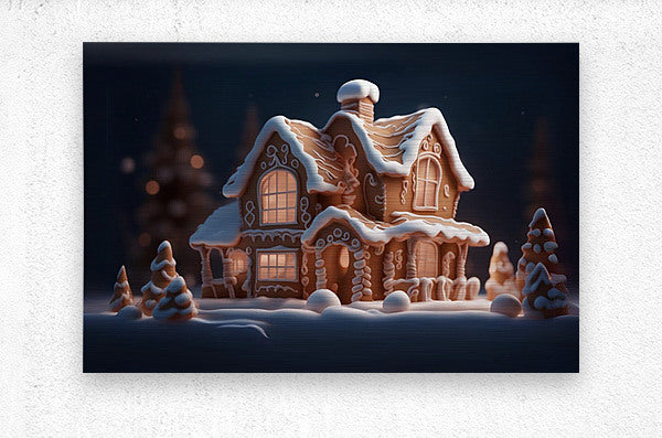 Brushed Metal Print Gingerbread House Wall Art