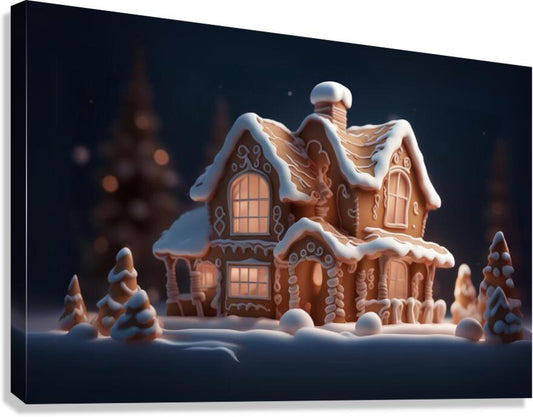 Giclée Stretched Canvas Print Gingerbread House Wall Art
