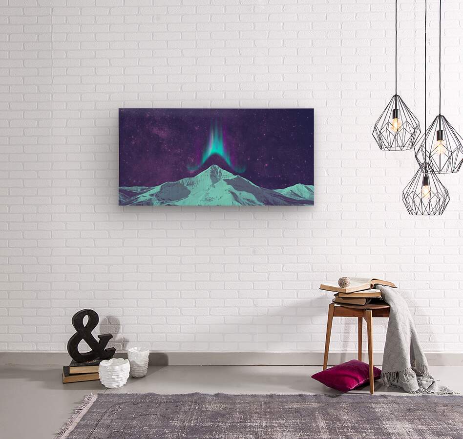  Wood Print Mountain Northern Lights Wall  Art