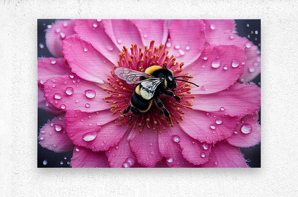Brushed Metal Print Flower Bee Wall Art