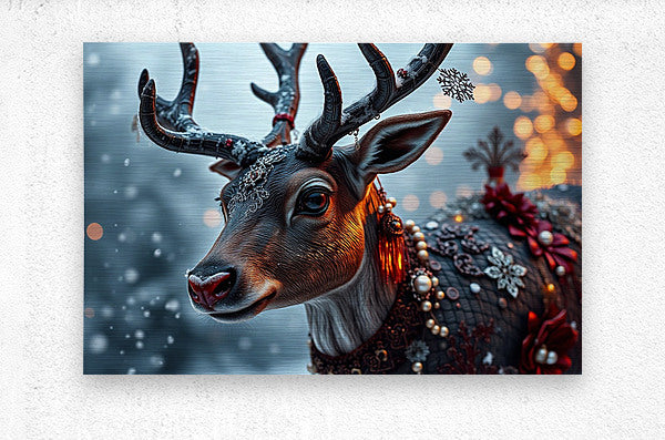  Brushed Metal Print Christmas Reindeer Wall Art