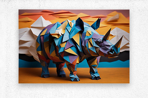 Brushed Metal Print Paper Rhino Wall Art