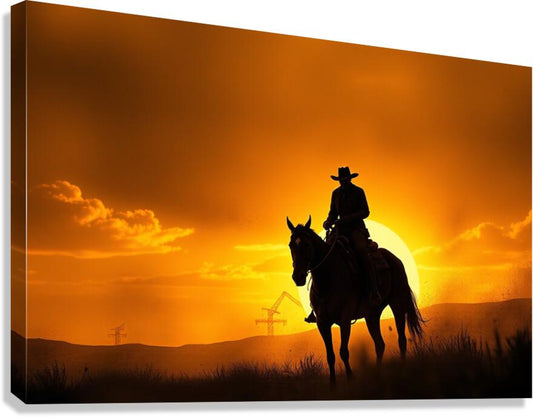  Giclée Stretched Canvas Print Texas Cowboy Sunset Wall Art
