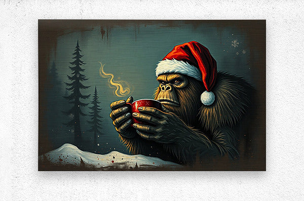 Brushed Metal Print Christmas Bigfoot Wall Art