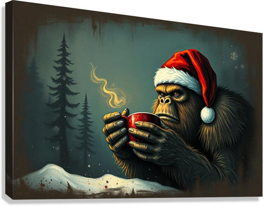 Giclée Stretched Canvas Print Christmas Bigfoot Wall Art