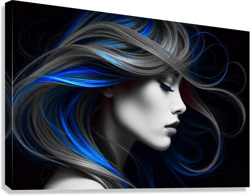 Giclée Stretched Canvas Print Blue Hair Wall Art