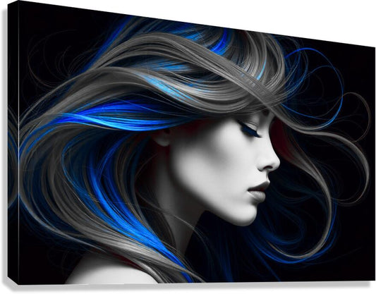  Giclée Stretched Canvas Print Blue Hair Wall Art