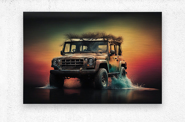  Brushed Metal Print Safari Jeep Wall Art
