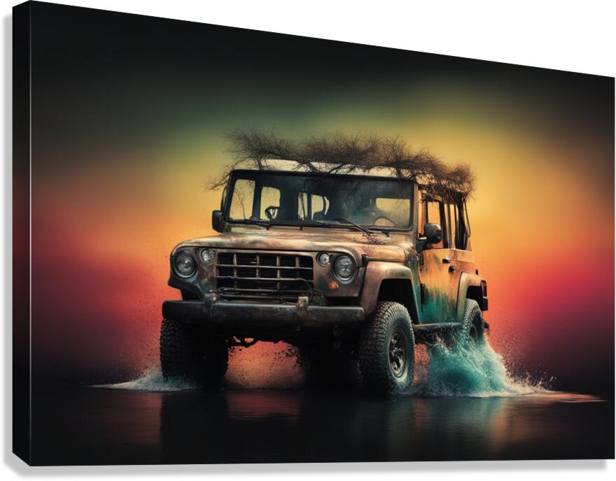  Giclée Stretched Canvas Print Safari Jeep Wall Art