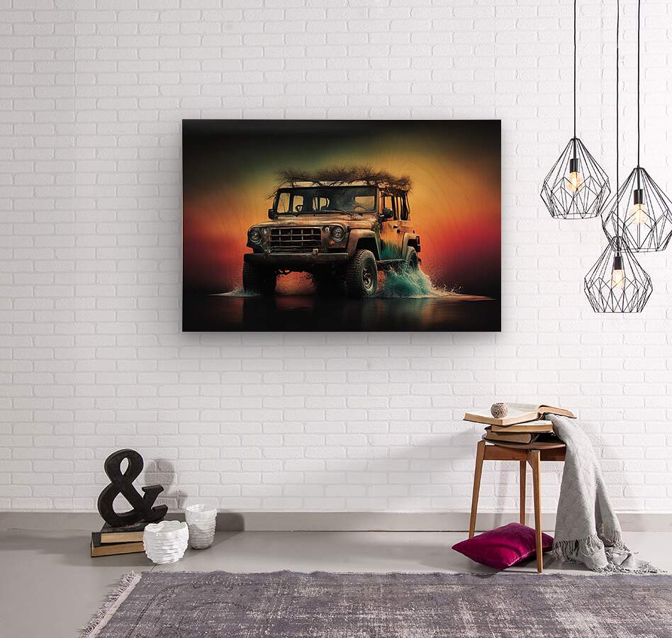 Wood Print Safari Jeep Wall Art