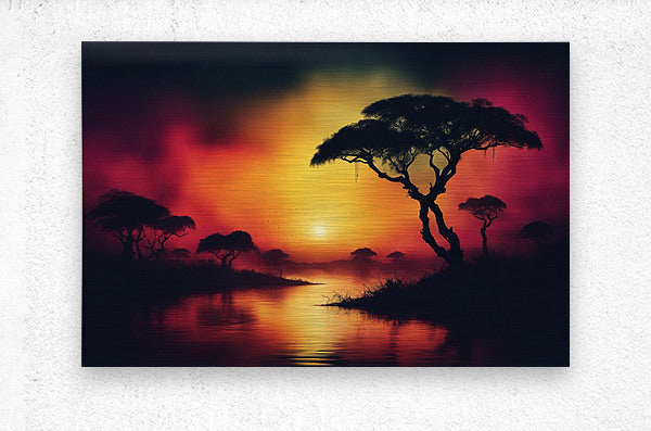 Brushed Metal Print African Safari Sunset Wall Art