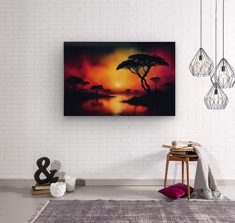 Wood Print African Safari Sunset Wall Art