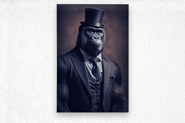  Brushed Metal Print Gorilla In Suit Wall Art