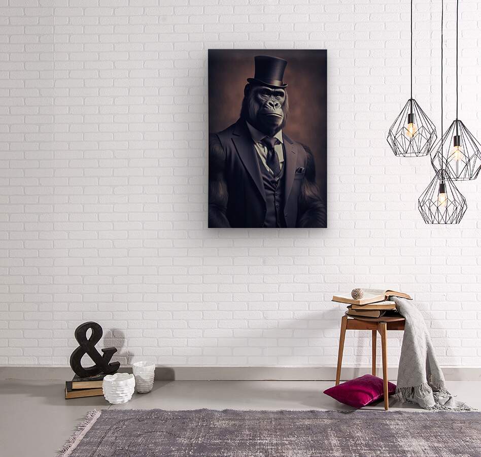 Wood Print Gorilla In Suit Wall Art