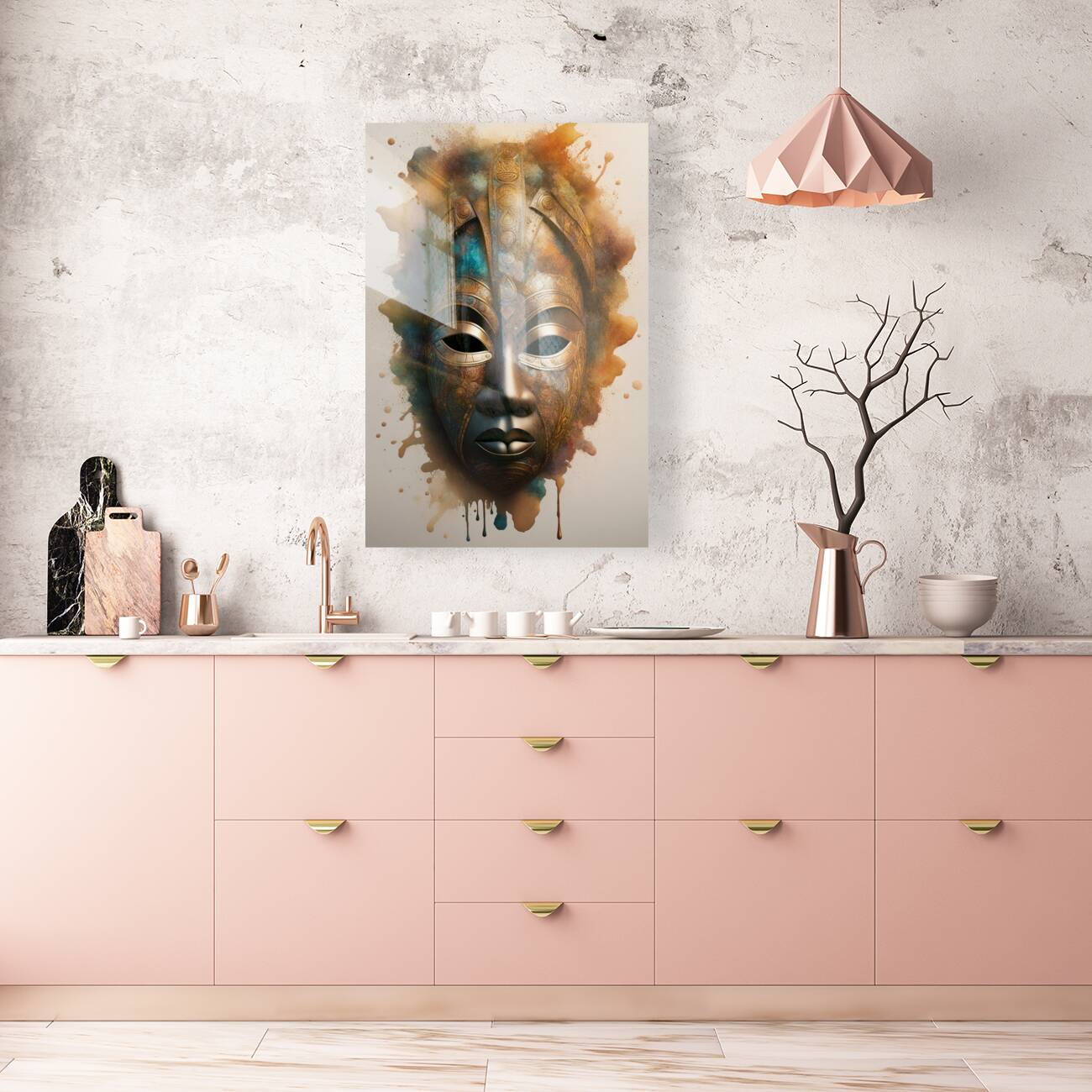 Acrylic Print Mockup Watercolor African Mask Wall Art