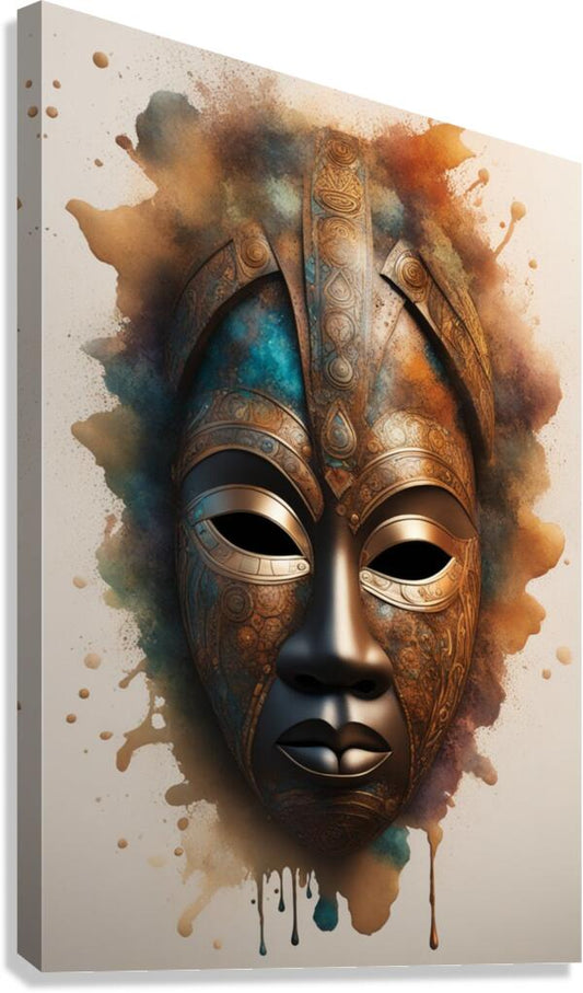 Giclée Stretched Canvas Print Watercolor African Mask Wall Art