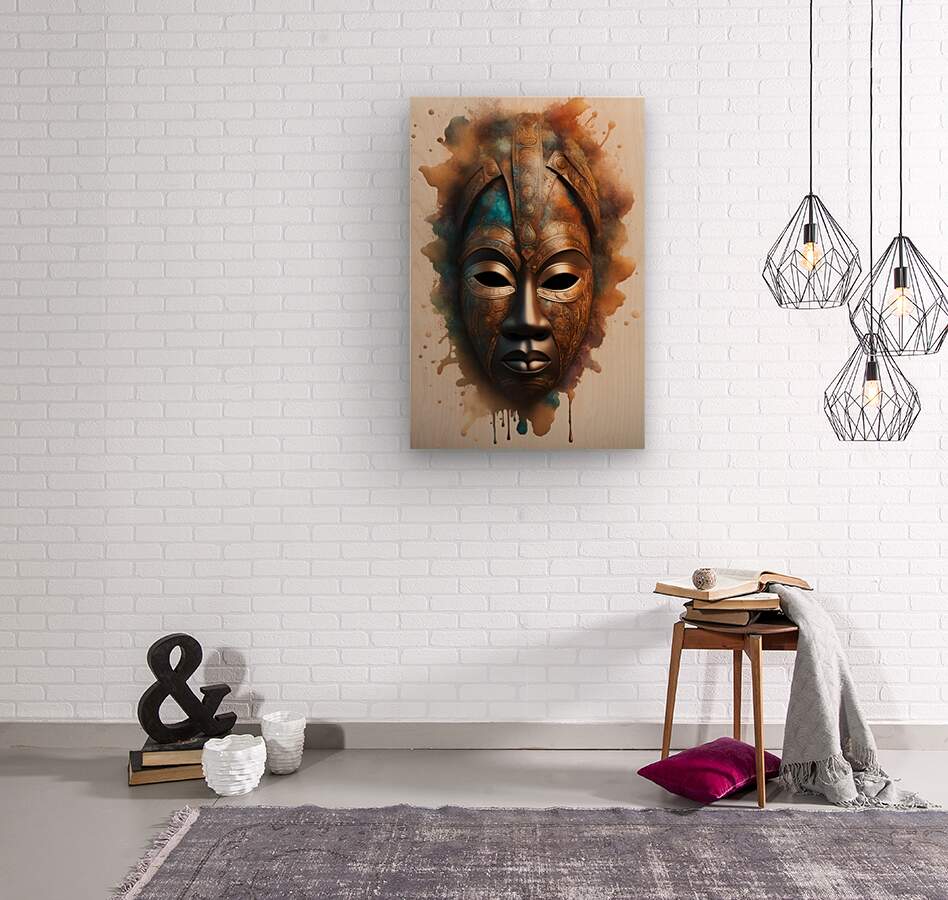 Wood Print Watercolor African Mask Wall Art