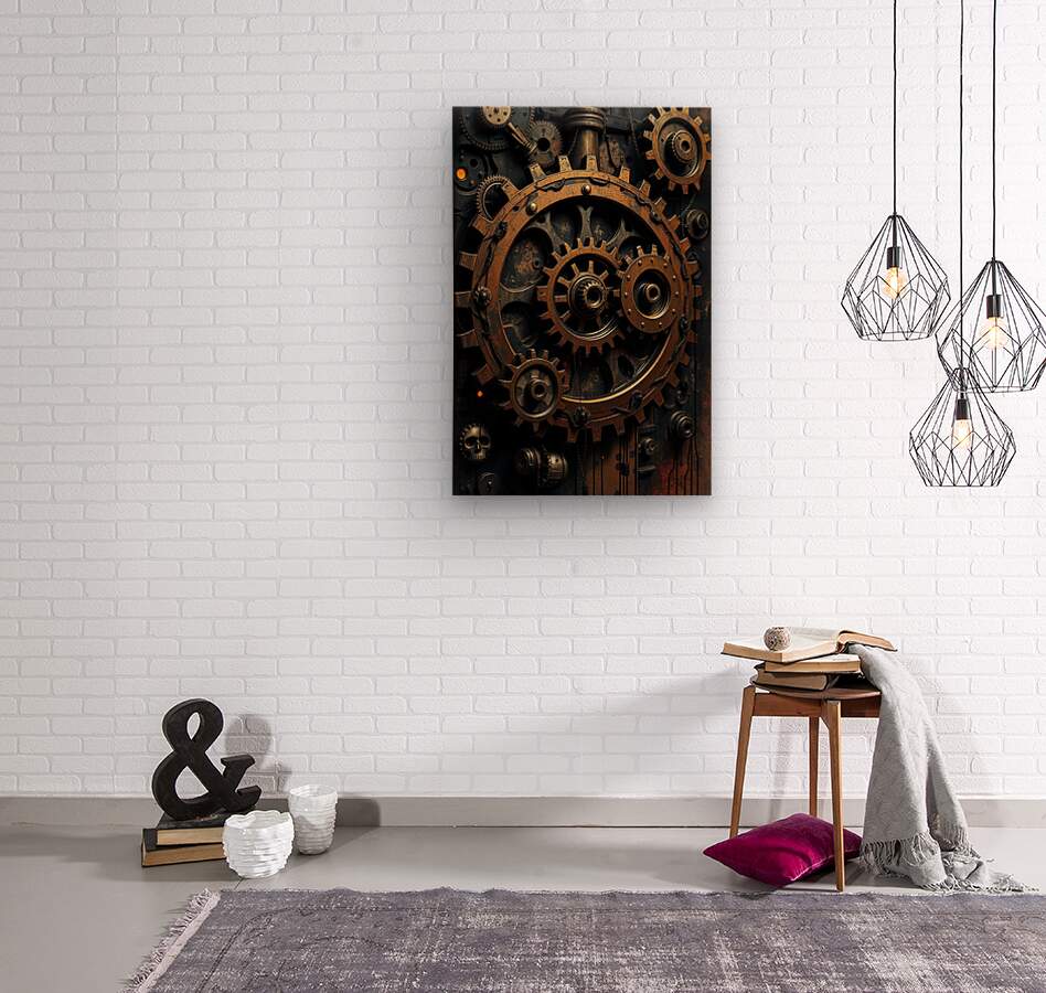 Wood Print Steampunk Gears Wall Art