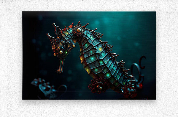 Brushed Metal Print Steampunk Seahorse