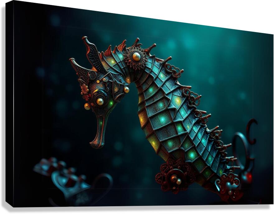 Giclée Stretched Canvas Print Steampunk Seahorse Wall Art