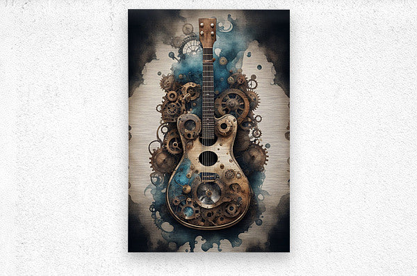  Brushed Metal Print Steampunk Guitar Wall Art