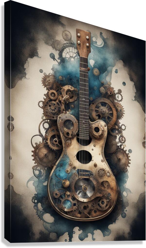 Giclée Stretched Canvas Print Steampunk Guitar Wall Art