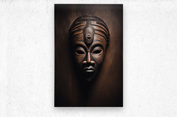  Brushed Metal Print Wooden African Mask Wall Art