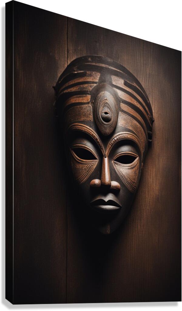 Giclée Stretched Canvas Print Wooden African Mask Wall Art