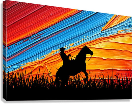 Giclée Stretched Canvas Print Cowboy Sunset Wall Art