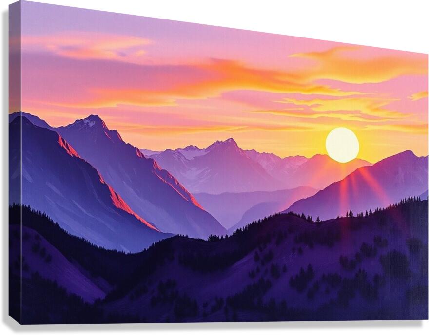 Giclée Stretched Canvas Print Purple Mountain Sunset Wall Art