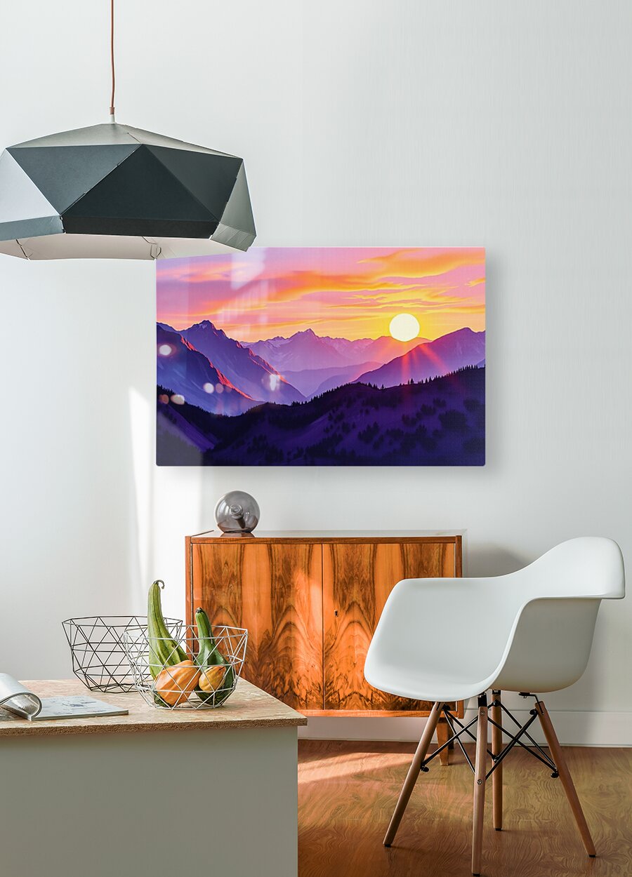  HD Sublimation Metal Print Purple Mountain Sunset Wall Art