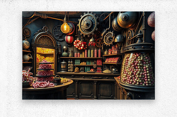  Brushed Metal Print Steampunk Candy Shop Wall Art