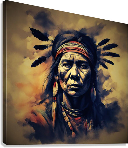 Giclée Stretched Canvas Print Watercolor Native American Wall Art